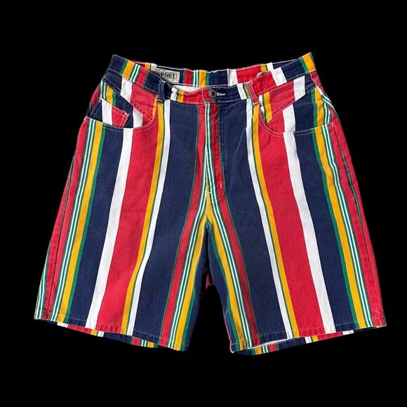 Vintage Striped Shorts Size 16 Denim 1990s Carriage Court Sport Fresh Prince - Picture 2 of 8